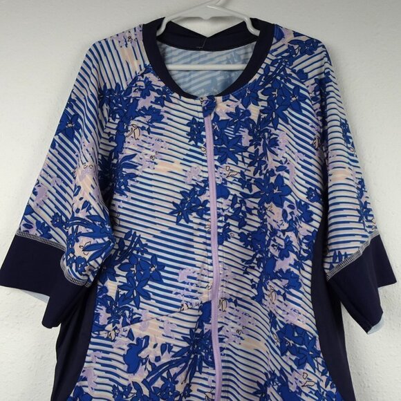 Sweaty Betty Biking Jersey Women's Size XL Blue Floral Cycling Short Sleeve - Picture 3 of 9